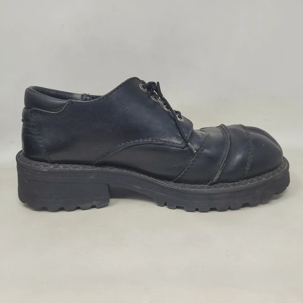 Vintage Bed Stu Shoes 10.5M Black Leather Lug Sole Chunky Cap Toe Y2K Oxfords